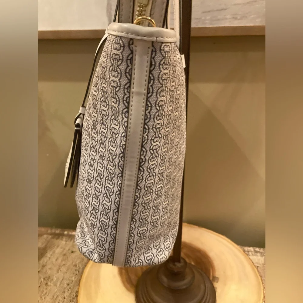 Tory Burch Gemini Link Coated Canvas White Leather Tote Bag Crossbody Strap - Picture 6 of 10